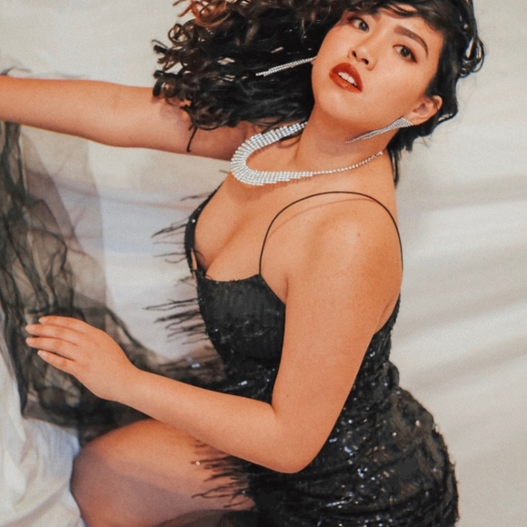 Sequin Fringe Black Bodycon Dress - Picture 3 of 4